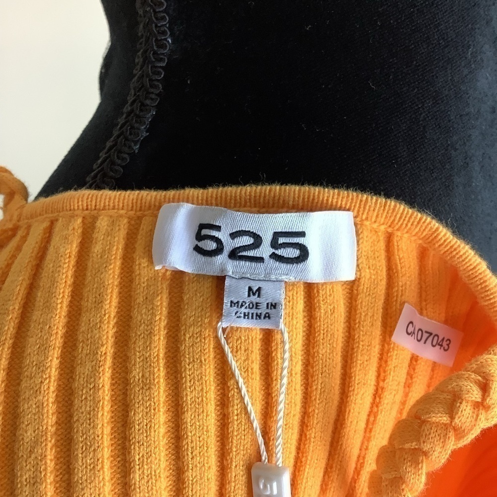 525 ONE SHOULDER FITTED CROPPED RIBBED KNIT YELLOW TOP - Picture 4 of 8